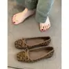 Versión de Piel de Vaca~Zapatos Planos de Ballet Retro Francés con Lazo y Estampado de Leopardo para Mujer, de Piel Genuina, sin Cordones, Estilo Abuela