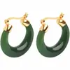 Aretes Imitación Calcedonia Natural Jade Hetian Chapados en Oro para Mujer Estilo Chino Jade Verde Jaspeado Aretes Retro Jade Aretes