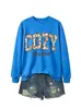 TEMPORADA CONFORTÁVEL Em Estoque Casual Floral Gola Redonda Manga Longa Feminino Amazon Cross-border Comércio Exterior ebay Moletom Solto