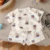 Conjunto de Shorts de Verano Finos de Manga Corta para Niños, Ropa para Casa, Ropa para Aire Acondicionado, Estilo Veraniego Floral Estampado para Niñas Rosa Cereza