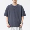 Ropa para Hombre Fengshe / Camiseta de Verano de Algodón de Bambú con Cuello Redondo y Manga Corta para Hombre, Color Sólido, Corte Holgado, Camiseta Estilo Retro Japonés