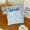 Cesta de Almacenamiento Acolchada con Rayas Azules Originales Organizador de Escritorio para Cosas Pequeñas Caja de Almacenamiento para Cosméticos, Bocadillos, Artículos Varios