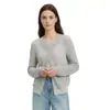 Cardigan de Punto para Mujer Hecho a Medida en la Fábrica de Origen, Estilo Old Money Europeo y Americano, Delgado de Verano, Calado, Cuello Redondo, Manga Larga, Cubre-Sol Protector