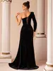 Vestido de Noche de Terciopelo Off-Shoulder de Lujo Ligero para Eventos Sociales con Pedrería, Color Sólido, Ceñido a la Cintura, Corte Sirena, Abertura y Cola, Adecuado para Fiestas Anuales y Eventos de Cena