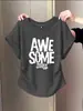 Camiseta de Manga Corta Estilo Nuevo 2026 con Mangas Volantes Pequeñas, Hombro Normal, Algodón Puro, Cintura Ajustada, Corte Ajustado, Adelgazante, Top Gris para Mujer, Estilo Coreano, Verano
