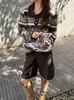 Suéter de tricô jacquard Fair Isle feminino outono inverno novo lã cashmere lapela escovada suéter de lã listrado retrô solto