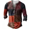 Nueva Camiseta de Manga Larga para Hombre de Moda Callejera Estilo Europeo y Americano de Venta Caliente Transfronteriza con Abertura Frontal, 7 Botones y Estampado Digital 3D