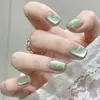 Uñas postizas color verde menta ojo de gato verde claro cuadrado corto belleza uñas refrescante acabado personalizado pegatinas de uñas postizas removibles