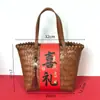 Cesta de Palha Colorida Tecida para Festival Lembrancinhas de Casamento de Luxo Sacolas de Presente Cesta de Legumes Bolsa de Mão Atividade Pai-Filho Bolsa de Mão