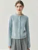 Cárdigan de Punto de Cachemira de Alta Gama Incrustado de Diamantes para Mujer en Otoño e Invierno Nuevo Color Puro Cuello Redondo Top Versátil Chaqueta Suéter