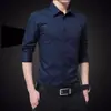 Camisa Masculina Primavera e Outono Manga Curta Casual de Negócios Estilo Coreano Slim Preto Roupa de Trabalho Manga Longa Padrinho Camisa Vermelha Tendência Profissional