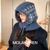 Chapéu de Tricô Jacquard Fair Isle Retrô Chapéu Balafrack Coreano Floco de Neve Chapéu Quente de Inverno com Chapéu de Lã Integrado