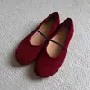 Sapatos Mary Jane Retro Vermelhos de Bico Redondo Femininos 2026 Primavera Verão Novos Sapatilhas Sapatos de Vovó