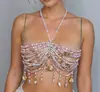 YYF Europea y Americana 2026 INS nueva cadena para el pecho hecha a mano con perlas y conchas para mujer, joyería corporal sexy de verano para la playa