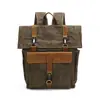 Bolso de Lona Impermeable con Cera de Aceite de Cuero Crazy Horse para Viajes de Ocio al Aire Libre, Bolso para Portátil, Bolso de Universidad, Mochila Retro Conveniente