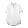 Camiseta de Manga Corta con Cuello Redondo 2026 Estilo Americano Old Money Cuello Henry Camiseta de Manga Corta de Punto Color Block para Hombre, Holgada, Casual y a la Moda