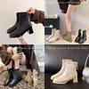 Botas Martin, Botines Pequeños, Punta Cuadrada y Botines de Tobillo, Tacón Grueso, Efecto Adelgazante, Estilo Británico, Botines Cortos 2025 para Mujer, Otoño e Invierno, Estilo Francés, Nuevos Modelos Versátiles