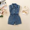 Roupa Nova de Verão para Bebê Menina e Crianças 2025, Roupa Infantil Fashionável Estilo Coreano, Macacão Jeans Sem Mangas Fashionável com Gola Alta