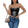 Corsé Bandeau Corto Ajustado de Cuero Sintético Moldeador de Cintura Ropa Exterior Transfronteriza Strapless Moldeador Corporal Sexy Bustier de Varillas