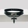 Subcultura Gargantilla Negra Oscura con Cruz Collar Gótico Abi Alas de Demonio Punk Accesorios de Collar de Cuero