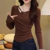 Camiseta Básica de Manga Larga Moda Tallas Grandes para Mujer Primavera y Otoño 2025 Cintura Ajustada Adelgazante Favorecedora Prenda Exterior Superior
