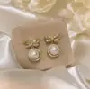 Pendientes de Perla con Lazo para Mujer Exquisitos de Moda Lujo Ligero Pendientes para el Trabajo Pendientes con Sentido de Diseño Avanzado Pendientes con Circonita