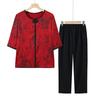 Traje de verano para mamá Estilo occidental Estilo chino Estilo nacional Camisa pequeña Vestido de verano para ancianos Vestido de abuela Camiseta de manga media Conjunto de dos piezas