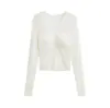 Nueva Blusa Base de Encaje Sexy de Color Sólido con Cuello en V y Manga Larga con Estampado Flock Ajustada para Mujer