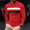 Camisetas de Manga Larga para Hombre con Bloques de Color Otoño e Invierno Europeas y Americanas, Cuello Redondo, Tops Casuales Cortavientos, Camisetas Deportivas
