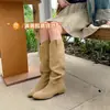 Botas altas de piel de oveja para adelgazar, punta fina, con plataforma interior para aumentar altura, para mujeres petite, estilo western Maillard, botas de montar altas