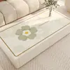 Alfombrilla impermeable y a prueba de aceite con textura de cuero sintético para mesa de centro, sin lavado, alfombrilla de mesa simple de PVC con camelia, protector de mantel para uso doméstico