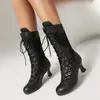 Pedidos Internacionales de Amazon Otoño e Invierno 2025 Botas de Tacón Alto Nuevas en Tallas 30-48 con Cortes Florales y Botines de Cordones