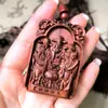 Colar pingente de jujuba madeira trovão material antigo 46 marca relevo Deus da Riqueza de cinco vias