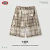 Be Roupas Masculinas 2026 Verão Novas Calças Casuais Masculinas de Perna Curva Estilo Americano Tendência Retro Rasgado Xadrez Cropped