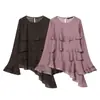 Z Estilo Europeu e Americano Transfronteiriço 2026 Nova Moda Elegante Feminino Gola Redonda Assimétrico Decorativo em Camadas Top 3666054