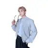 Chaqueta de Cuero PU Negra Corta Estilo Retro Americano para Hombre Primavera y Otoño de Gama Alta Holgada Cuello de Moto Chaqueta de Cuero