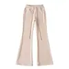 Calça Jogger de Fleece Estilo Retrô Americano com Cordão para Mulheres, Versátil para Outono e Inverno, Cintura Baixa, Modelagem Slim, Perna Larga, Comprimento no Tornozelo, Flare