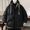 Jaqueta de algodão com capuz, zíper, corte reto, moderna, folgada, com visual de duas peças, para homens, inverno, folgada, casual e espessa.