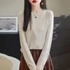 Suéter de punto de cuello redondo de lana de seda peinada, novedad de primavera y verano de 2025, jersey de manga larga para mujer, jersey holgado de color liso, camisa de fondo