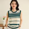 Camisola a Rayas para Mujer Verano 2024 Nuevo Outfit Camiseta Base Cuello Redondo Sin Mangas Top Base Algodón Talla Grande Delgada