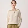 Suéter de cachemir 100% puro con manga raglán grueso para mujer, cuello alto, media cremallera, tejido de punto suelto, top, capa base