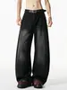 Jeans negros de pierna ancha estilo americano para hombre, pantalones rectos holgados de moda para otoño, pantalones largos curvos lavados de talla grande