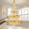 Candelabro de cristal de lujo para salón de bodas, lámpara de iluminación de lujo de varias capas para salón de banquetes de hotel, iluminación de cristal para bodas para el escenario en T