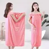 Toalha de Banho, Roupão Feminino, Uso Doméstico, Absorvente, Toalha de Banho Grande, Roupão de Dormir, Fleece Coral, Manga Curta, Secagem Rápida, Toalha de Banho Vestível