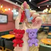 Llavero de oso de arcilla 3D lindo de dibujos animados con diamantes de imitación, accesorio de moda coreana para bolso de trabajo para niñas