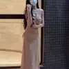 Vestido largo elegante con cordón, plisado, cuello cuadrado retorcido, manga larga para mujer, otoño, corte ajustado a la cintura, línea A, transfronterizo