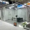 Mampara de Cristal Todo Aluminio para Oficina, Mampara de Cristal Templado Simple/Doble con Puerta de Madera Ecológica, Insonorizada y a Prueba de Fuego