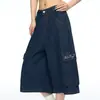 Shorts de Mezclilla Azul Oscuro con Lunares por Todas Partes para Hombres y Mujeres, Estilo Retro Americano Casual de Verano Ropa de Trabajo Pantalones Acortados Multibolsillos