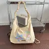 Bolso bandolera de tela a cuadros suave y femenino, patchwork de estrella y cereza para mujer, con cordón plisado, gran capacidad, bandolera única