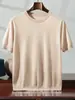 Nuevo Modelo Verano 2026 100% Lana 68 Hilos Doble Hilo Fino Imitación Hilo Yangzi Tejido Cuello Redondo Delgado Manga Corta Camisa para Hombre